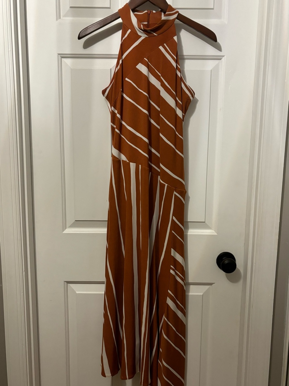 Rust and Cream Striped Halter Dress